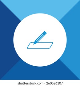 Pencil & Paper Icon on Blue Background. Eps-10.