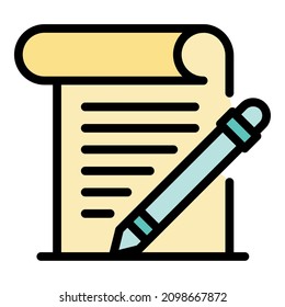 Pencil and paper icon. Outline pencil and paper vector icon color flat isolated