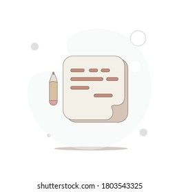 pencil with paper isolated vector flat illustration on white