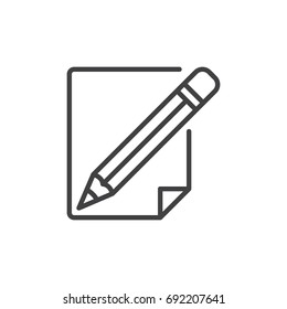 Pencil and paper line icon, outline vector sign, linear style pictogram isolated on white. Write, edit symbol, logo illustration. Editable stroke. Pixel perfect vector graphics