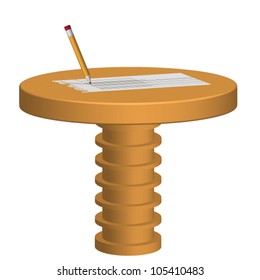 Pencil and paper on 3D round wood table ,vector