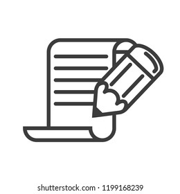 pencil with paper vector icon in modern flat style isolated. Symbol pencil with paper is good for your web design.