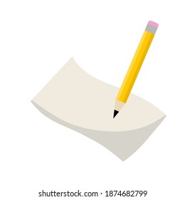 Pencil and paper. Writing and stationery. Icon of lesson.