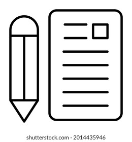 Pencil with papers, icon of article writing 