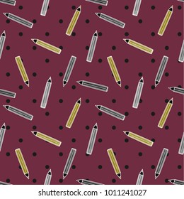 pencil pattern on purple polka dot background.vector illustration