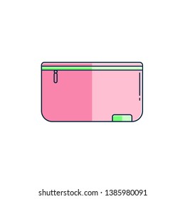 Pencil, pen case with zipper and label in the horizontal position - flat color line icon. School supply or stationery symbol in thin linear design.