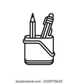 A pencil and pen in a cup icon