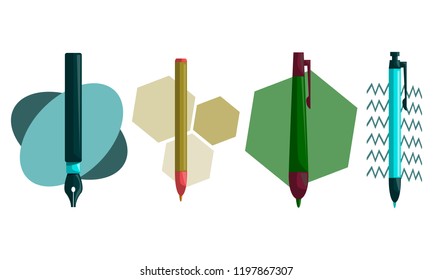 Pencil Pen Design Template Vector Set