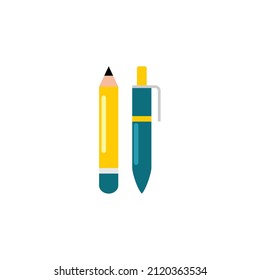 Pencil and Pen Flat Icon -  Back to School Icon Vector Illustration.