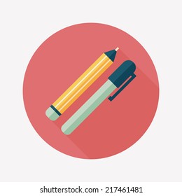 Pencil and pen flat icon with long shadow,eps10