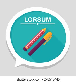 Pencil and pen flat icon with long shadow,eps10