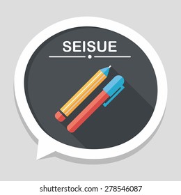Pencil and pen flat icon with long shadow,eps10