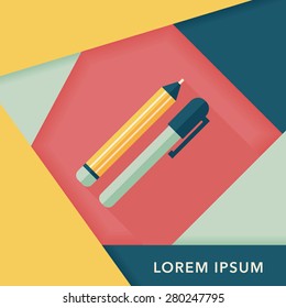 Pencil and pen flat icon with long shadow,eps10