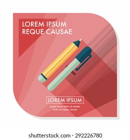 Pencil and pen flat icon with long shadow,eps10