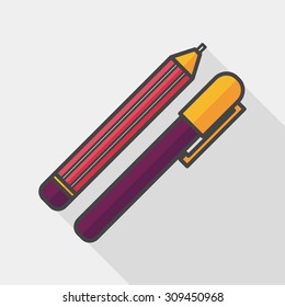 Pencil and pen flat icon with long shadow,eps10