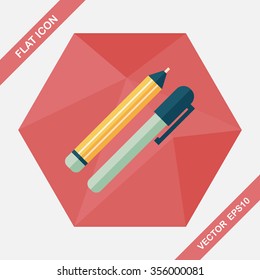 Pencil and pen flat icon with long shadow,eps10