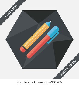 Pencil and pen flat icon with long shadow,eps10