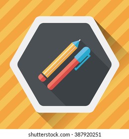 Pencil and pen flat icon with long shadow,eps10