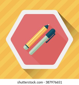 Pencil and pen flat icon with long shadow,eps10