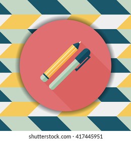 Pencil and pen flat icon with long shadow,eps10