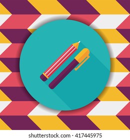 Pencil and pen flat icon with long shadow,eps10