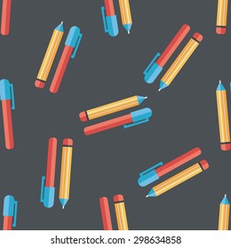 Pencil and pen flat icon,eps10 seamless pattern background