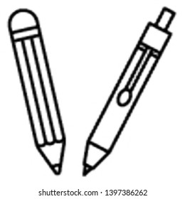 Pencil and Pen Icon, Vector Illustration, Education Outline