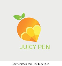 diseño del logotipo de lápiz o pluma con forma de naranja