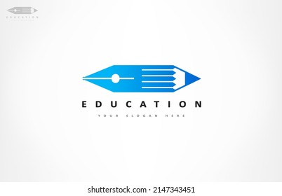 Pencil and pen logo. Stationery design. Education vector.