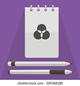 Pencil and pen, notebook isolated on the contrast background. Office writing implements. Vector illustration.
