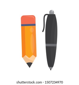 Pencil and pen vector illustration isolated on white background. Pencil and pen clip art
