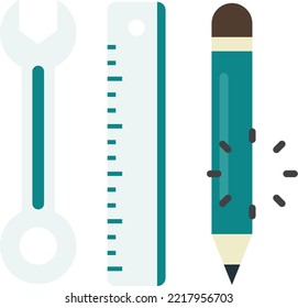 pencil with pen and wrench illustration in minimal style isolated on background