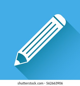 Pencil pictogram icon. Simple flat illustration for business, marketing internet concept on red background with long shadow. Trendy modern vector symbol for web site design or mobile app
