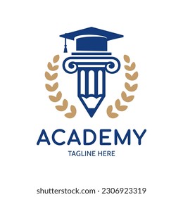 Columna de lápiz con tapa de graduación, logotipo vectorial. Logo de educación