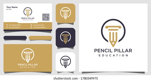 pencil pillar law logo vector icon illustration and business card design