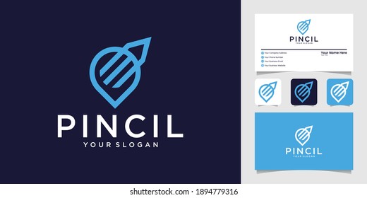 pencil pin with line art style design template and business card
