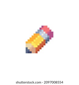 Pencil pixel art icon. Isolated vector illustration. Design for logo, sticker, mobile app, website. 8-bit sprite. 