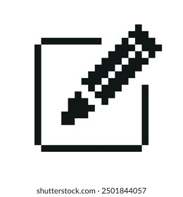 Icono del arte del pixel del lápiz. Ilustración vectorial aislada sobre fondo blanco. Diseño para el logotipo, etiqueta engomada, App móvil, Sitio web, sprite de 8 bits.