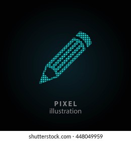 Pencil - pixel icon. Vector Illustration. Design logo element. Isolated on black background. It is easy to change to any color.