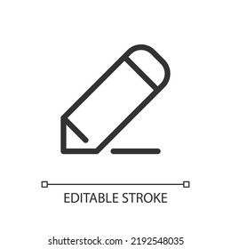 Pencil pixel perfect linear ui icon. Drawing lines. Photo decoration. Photography editor. GUI, UX design. Outline isolated user interface element for app and web. Editable stroke. Arial font used