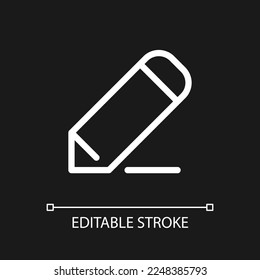 Pencil pixel perfect white linear ui icon for dark theme. Drawing lines. Photo decoration. Vector line pictogram. Isolated user interface symbol for night mode. Editable stroke. Arial font used
