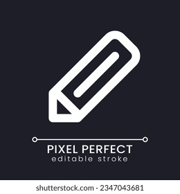 Bleistift Pixel perfekt weiß lineares Icon für dunkles Thema. Messenger-Funktion. Schreibnachricht. Piktogramm der Vektorlinie. Identifiziertes Benutzeroberflächen-Symbol für den Nachtmodus. Bearbeitbarer Strich. Poppins Schriftart verwendet