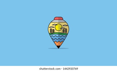 pencil place logo icon flat design vector illustration