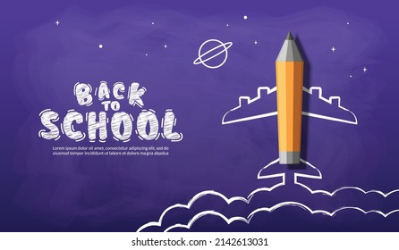 Pencil Plane take off background vector design, Concept of Back to school for invitation poster and banner