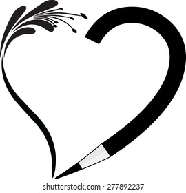 pencil and plant with heart shape icon