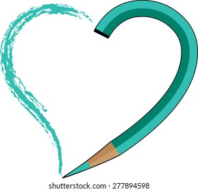 pencil and plant with heart shape icon