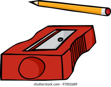 Pencil and plastic pencil sharpener isolated over white background