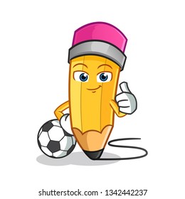 pencil playing football mascot vector cartoon illustration