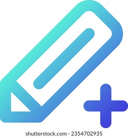 Pencil and plus pixel perfect gradient linear ui icon. Create new drawing. Editing and correcting. Line color user interface symbol. Modern style pictogram. Vector isolated outline illustration