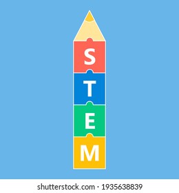 Pencil pointer STEM education. Science, technology, engineering, mathematics. Infographic element. Isolated element on a white background. Flat vector.